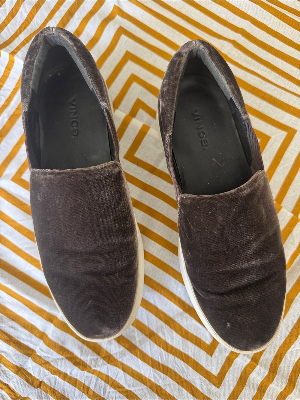 Vince Warren Brown Velvet Platform Slip-On Sneakers - Size 6